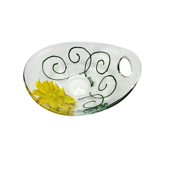 Nella Sunflower Hand Painted Glass Bowls Nesting Set of 2 Sloped Small Candy - Picture 4 of 16